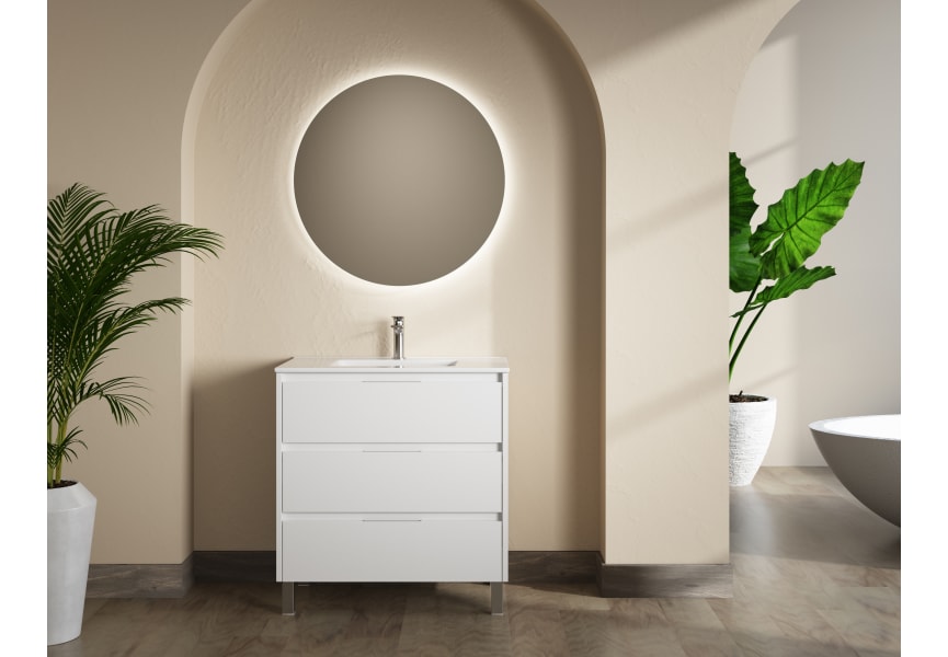 Mueble de baño con patas con lavabo integrado 3 cajones profundidad  reducida Modelo Box