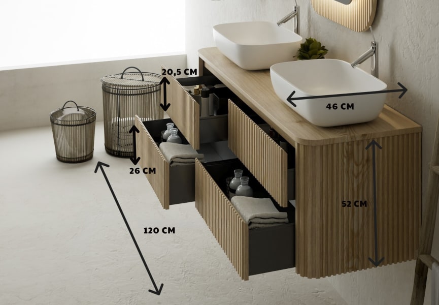 Mueble de baño con encimera de madera maciza Baviera Bruntec croquis 5