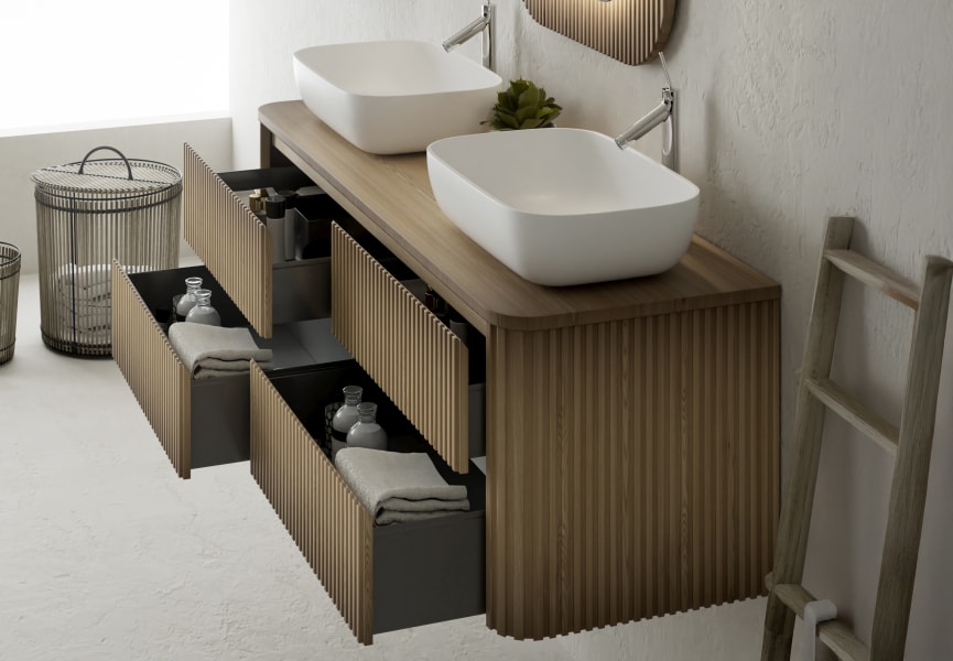 Mueble de baño con encimera de madera maciza Baviera Bruntec detalle 6