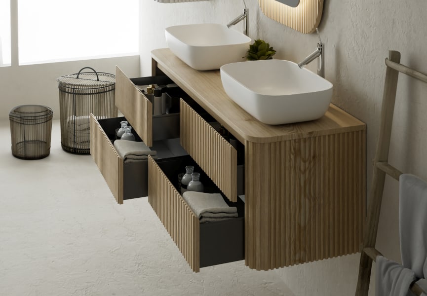 Mueble de baño con encimera de madera maciza Baviera Bruntec detalle 2