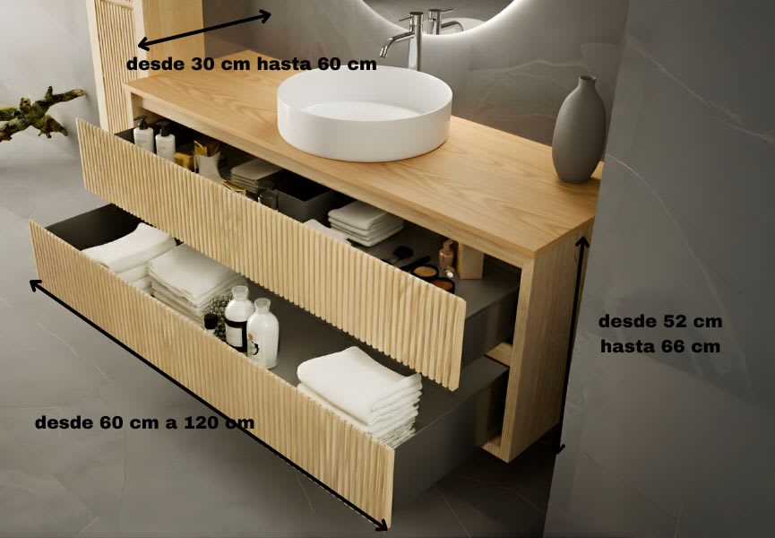 Mueble de baño madera maciza con encimera de madera Alpes 19 Bruntec croquis 4