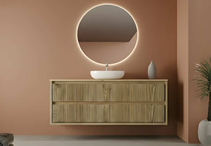 Mueble de baño madera maciza con encimera de madera Alpes 19 Bruntec principal 1