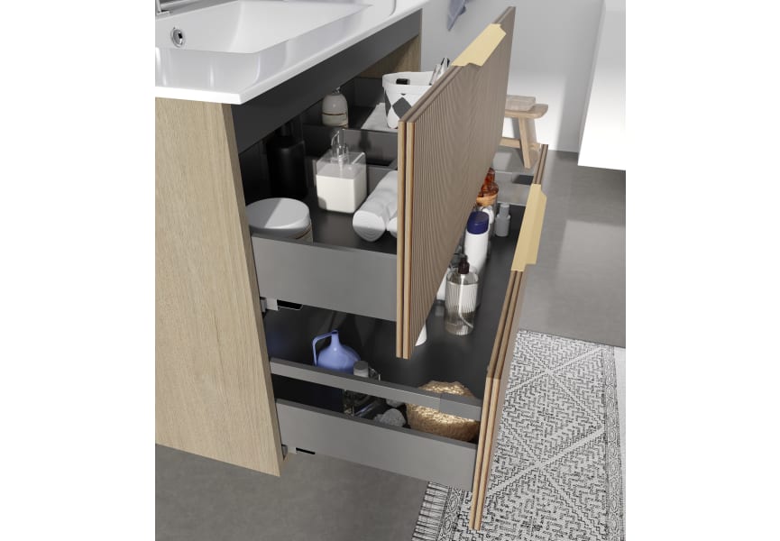 Mueble de baño con encimera de madera hidrófuga Ávalon Torvisco detalle 1