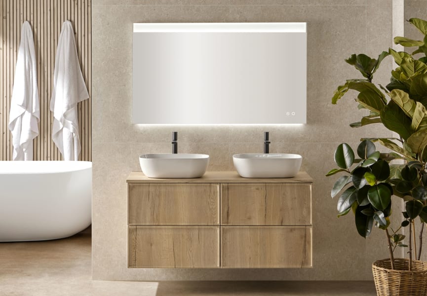 Conjunto mueble baño con encimera de madera Zama Sanchís principal 0