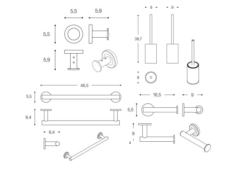 Conjunto accesorios de baño Architect S+ Inox cepillado de Cosmic, Decorabaño [2024]