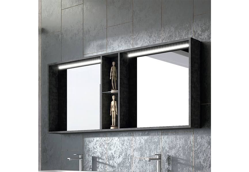 Gabinete con espejo LED, armarios de baño con espejo, luz inteligente  antivaho de 3 colores con estantes, armarios de baño con luces con tiempo