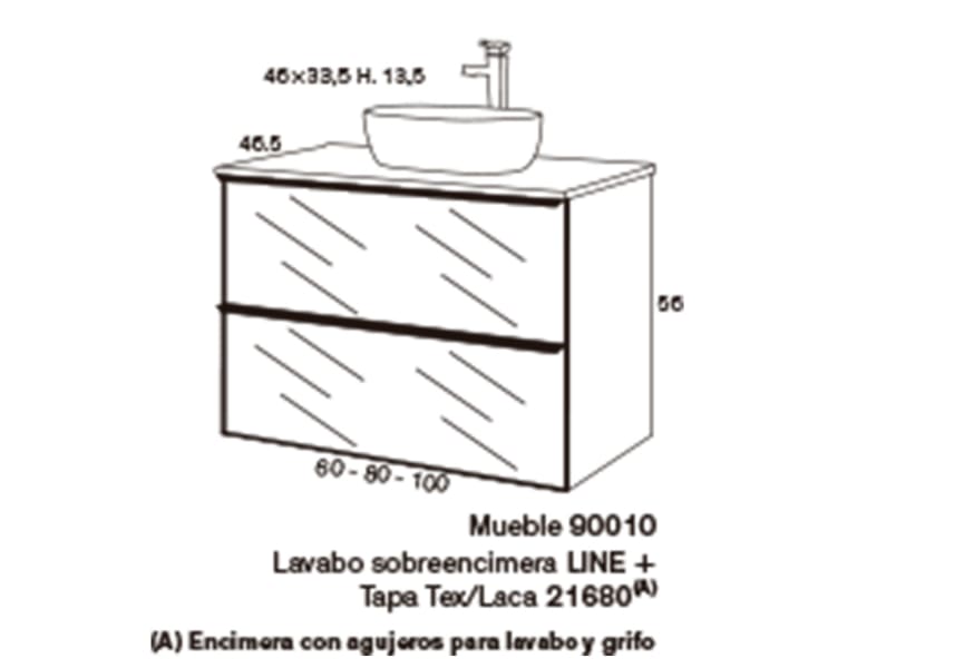 Conjunto mueble de baño frente de rejilla con encimera Koba Sanchís croquis 2