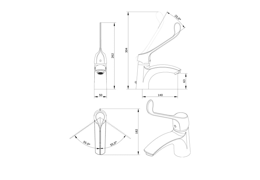 Grifo de lavabo PMR Alfa de Unisan Sanindusa croquis 1