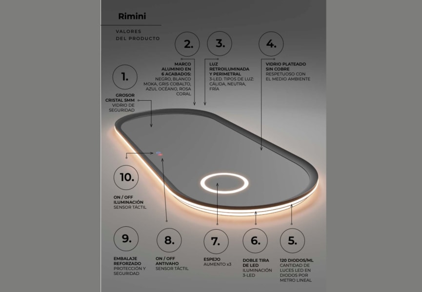 Espejo de baño con luz LED Rimini Ledimex detalle 9