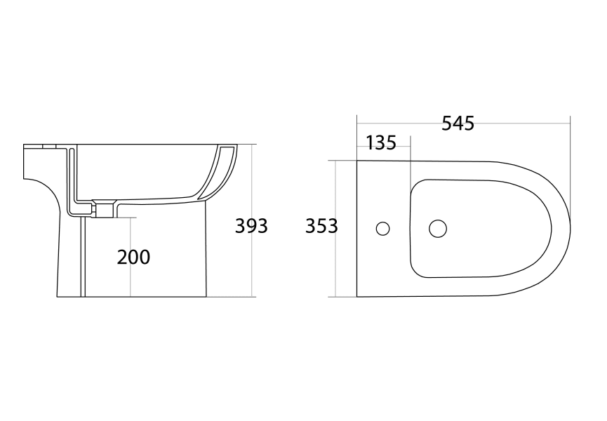 Pack inodoro + bidé Merlín Bruntec croquis 11