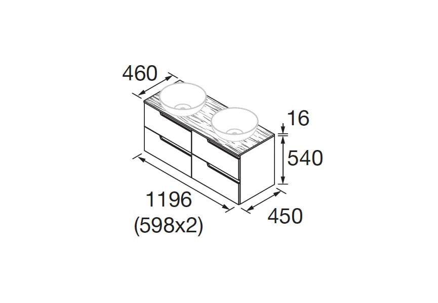 Mueble de baño con encimera roble montana Vima Salgar croquis 1