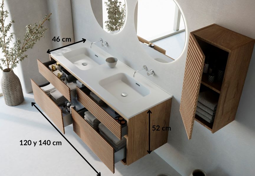Conjunto de mueble de baño madera maciza palilleria Horizontal Alpes 7 Bruntec croquis 5