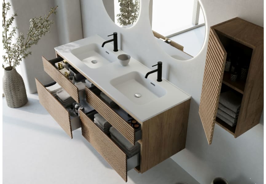 Conjunto de mueble de baño madera maciza palilleria Horizontal Alpes 7 Bruntec detalle 2