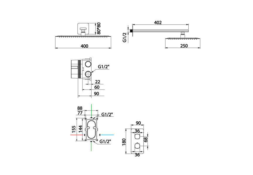 Conjunto de ducha empotrado Firenze Imex croquis 9