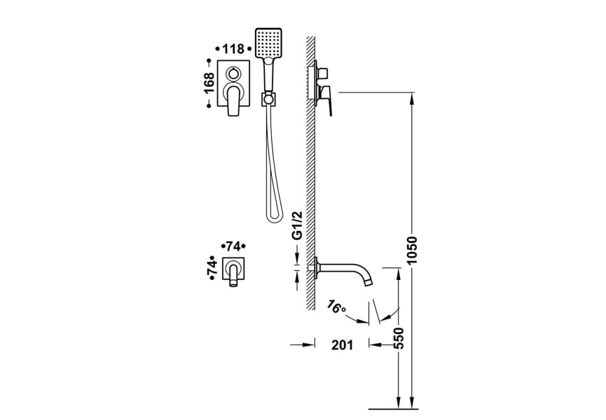 Grifo de ducha y bañera empotadro Project Tres croquis 13