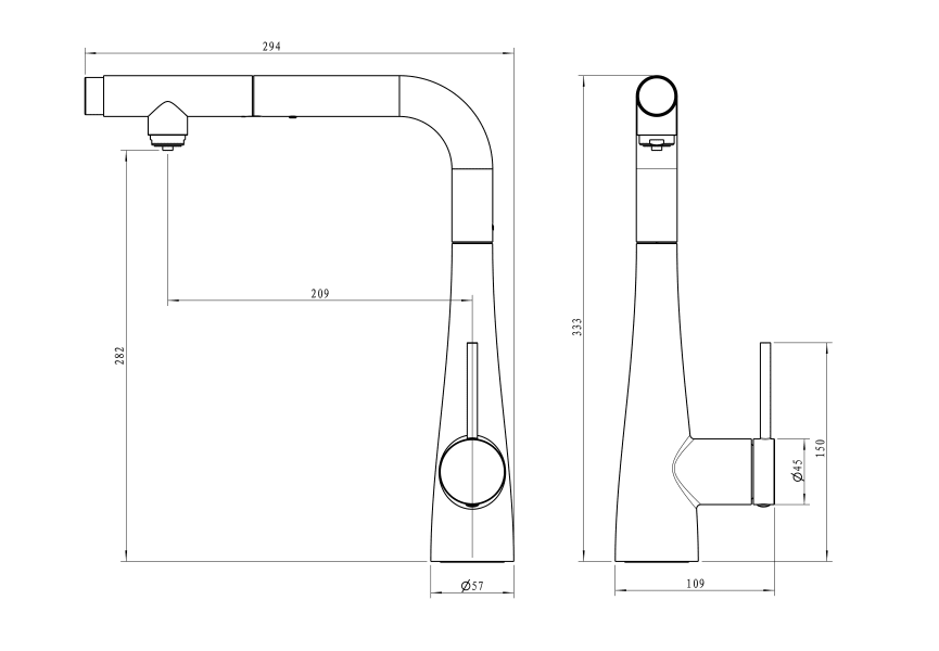 Grifo de cocina Split de Imex croquis 7