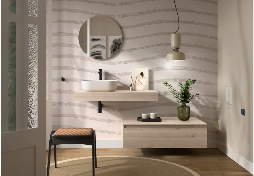 Conjunto mueble de baño con encimera de madera y cajonera Domus Salgar principal 1