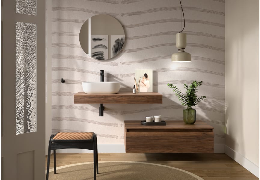 Conjunto mueble de baño con encimera de madera y cajonera Domus Salgar principal 2