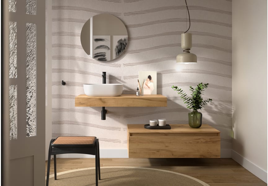 Conjunto mueble de baño con encimera de madera y cajonera Domus Salgar principal 0
