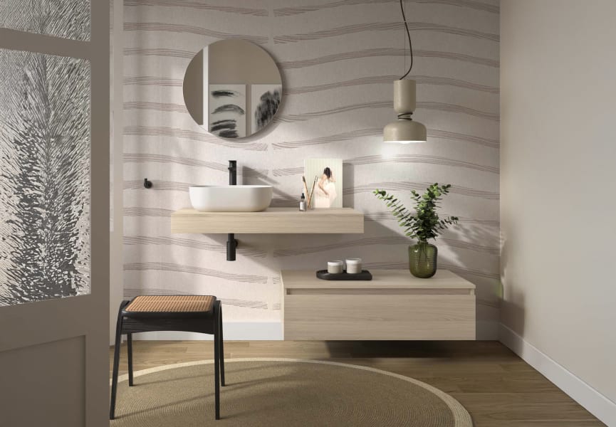 Conjunto mueble de baño con encimera del mismo color del mueble y cajonera Domus Salgar principal 1