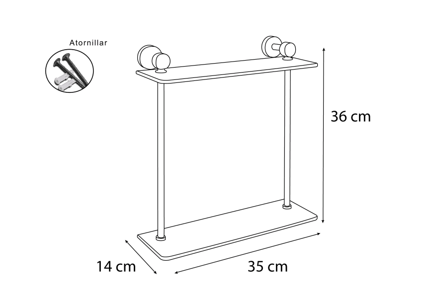 Repisa de baño doble Bruntec croquis 1