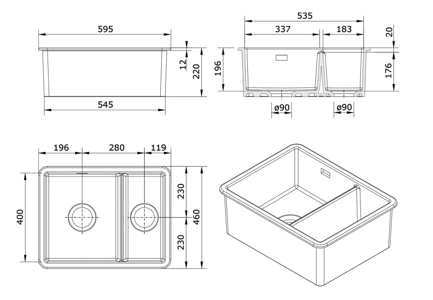 Fregadero de cocina Valet de Unisan croquis 3