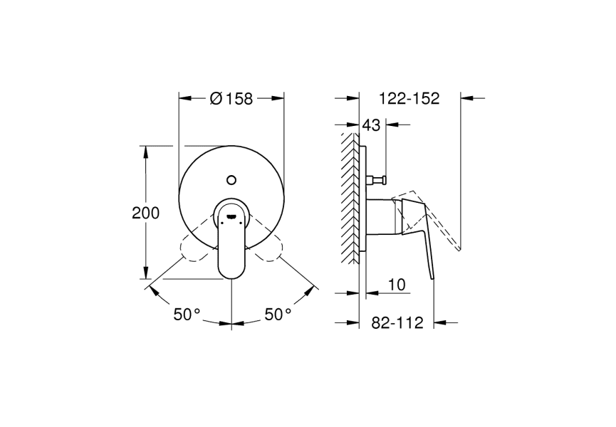 Grifo de ducha empotrado Eurosmart Cosmopolitan Grohe croquis 3