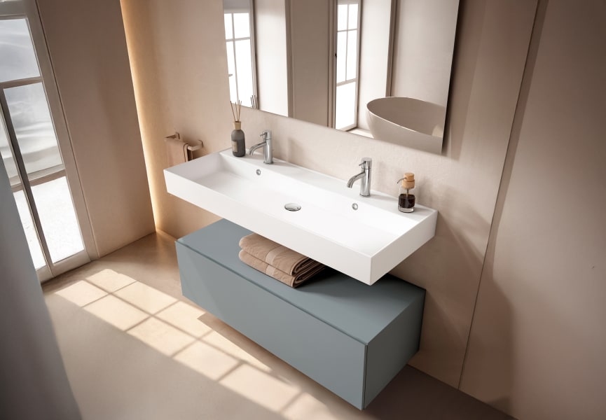 Conjunto mueble de baño con lavabo de cerámica de 12 cm de alto y cajonera Nomad Viso principal 9