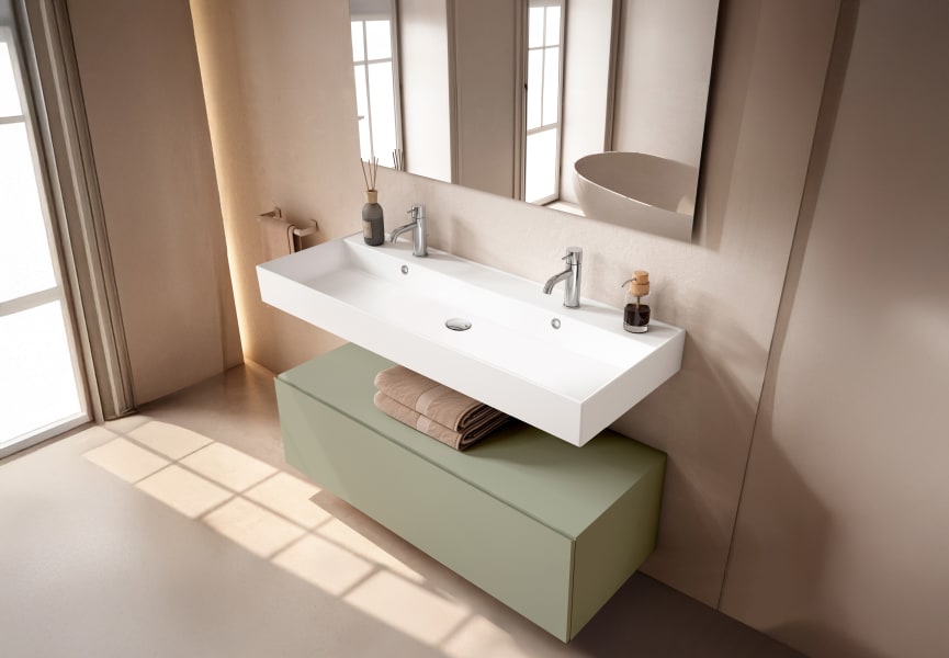 Conjunto mueble de baño con lavabo de cerámica de 12 cm de alto y cajonera Nomad Viso principal 5