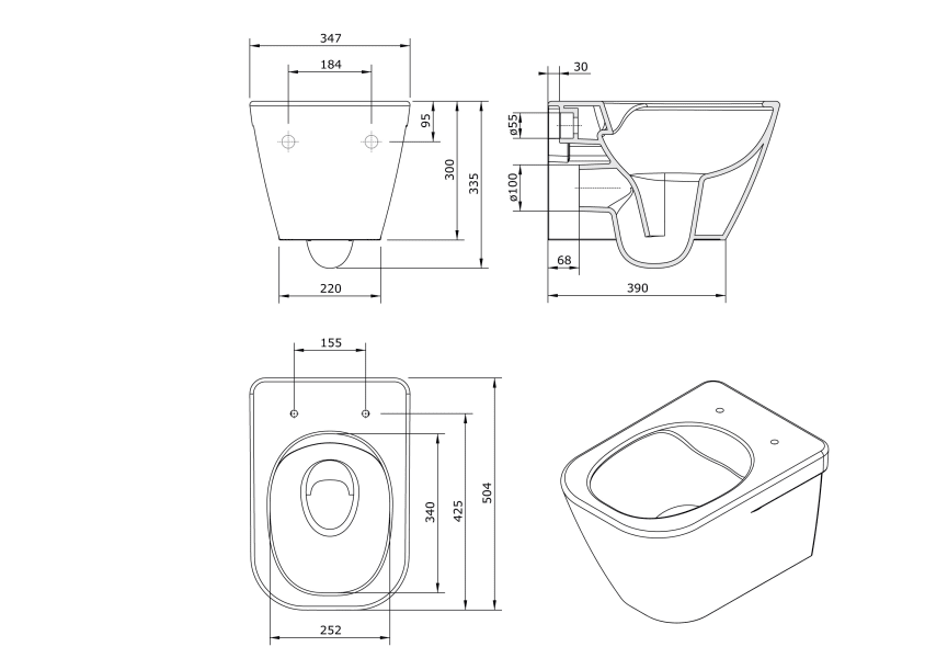 Pack inodoro suspendido + cisterna empotrada + pulsador + bide Look Unisan Sanindusa croquis 9