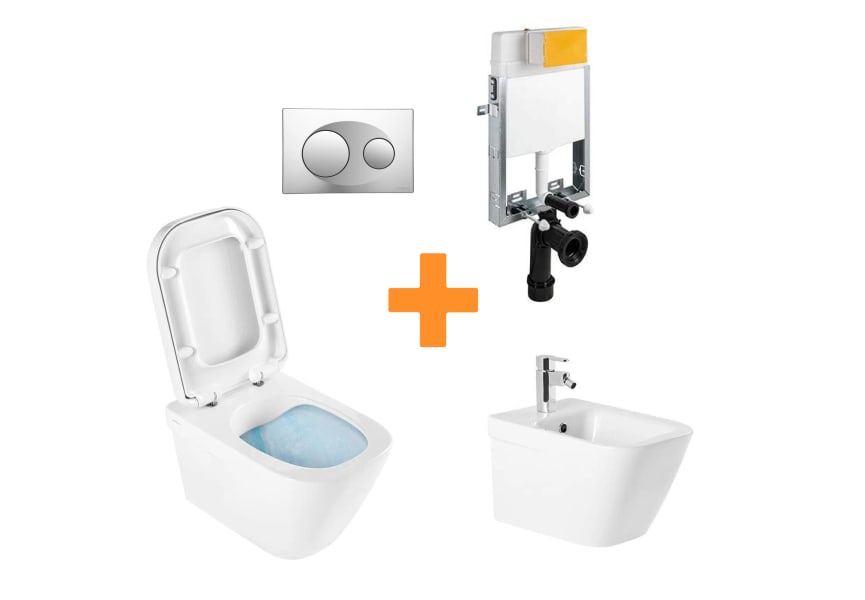Pack inodoro suspendido + cisterna empotrada + pulsador + bide Look Unisan Sanindusa principal 0