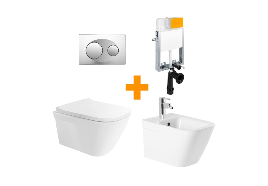 Pack inodoro + cisterna empotrada + pulsador + bide Look Unisan Sanindusa principal 0