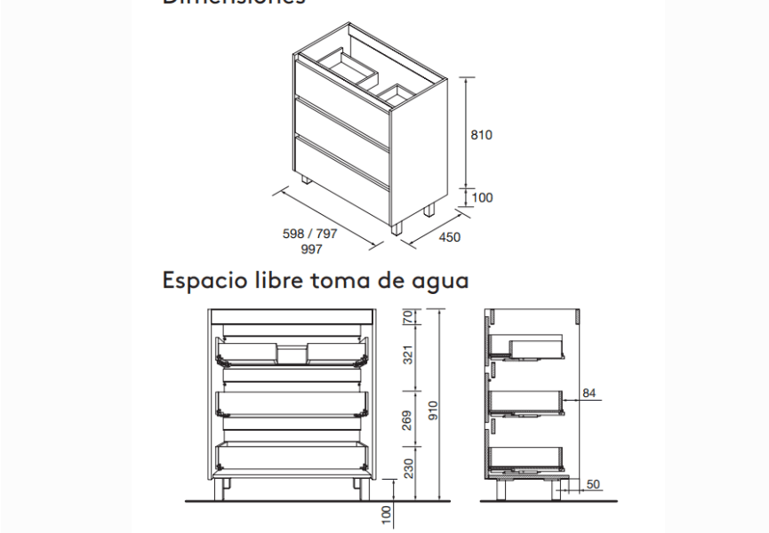 Conjunto mueble de baño Noja Salgar croquis 14