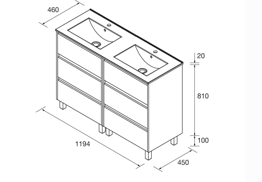 Conjunto mueble de baño Noja Salgar croquis 12
