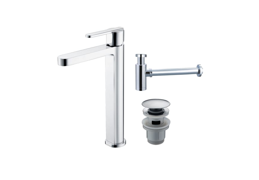 Pack Grifo de lavabo caño alto Roma Imex + Válvula click-clack + Sifón principal 0