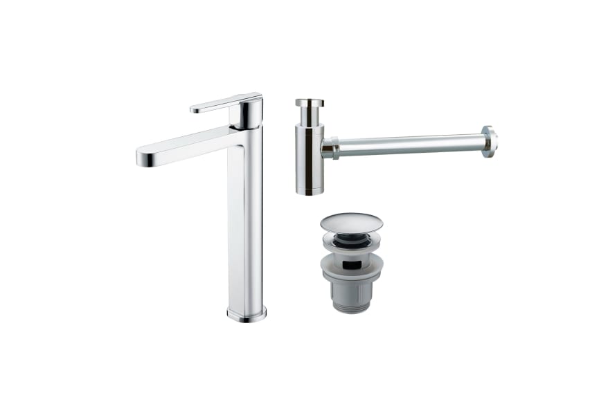 Pack Grifo de lavabo caño alto Roma Imex + Válvula click-clack + Sifón principal 0