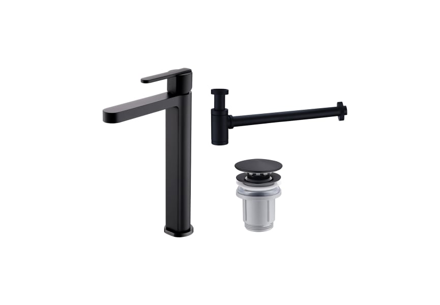 Pack Grifo de lavabo caño alto Roma Imex + Válvula click-clack + Sifón principal 1