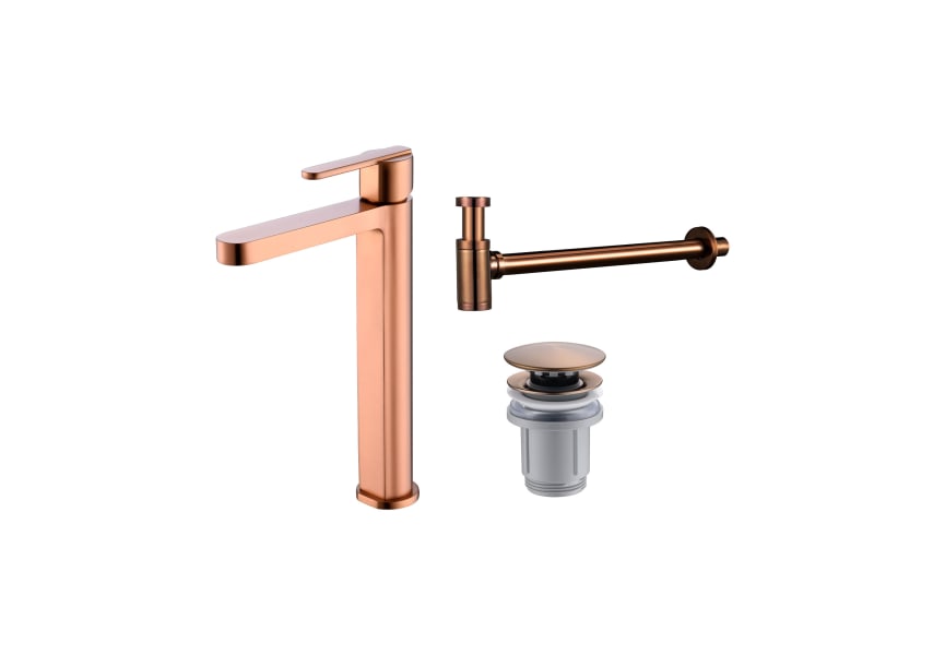 Pack Grifo de lavabo caño alto Roma Imex + Válvula click-clack + Sifón principal 3