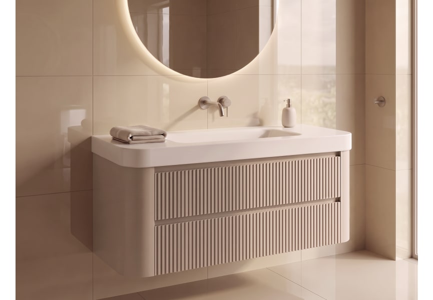 Conjunto de mueble de baño con lavabo Solid Surface Duna Bruntec ambiente 13
