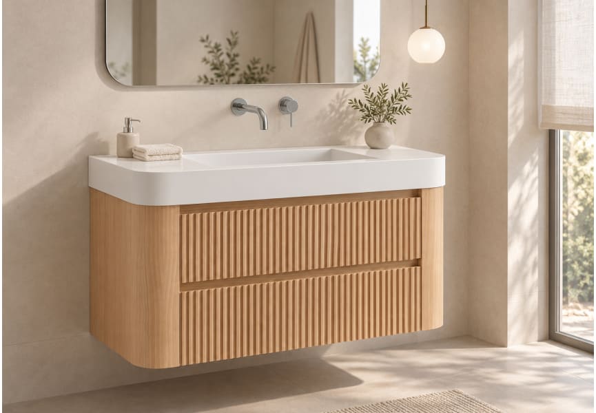 Conjunto de mueble de baño con lavabo Solid Surface Duna Bruntec ambiente 12