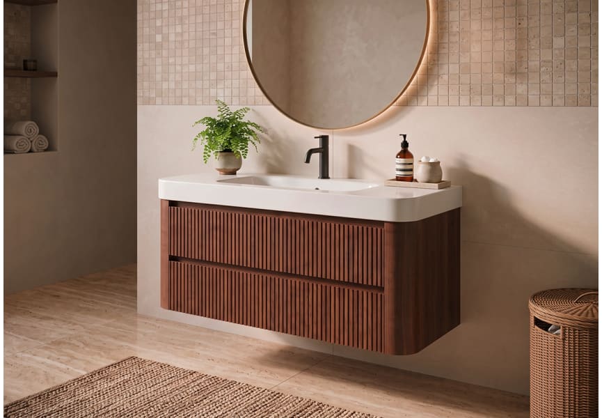 Conjunto de mueble de baño con lavabo Solid Surface Duna Bruntec ambiente 10