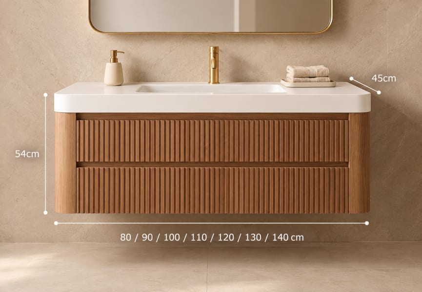 Conjunto de mueble de baño con lavabo Solid Surface Duna Bruntec croquis 14