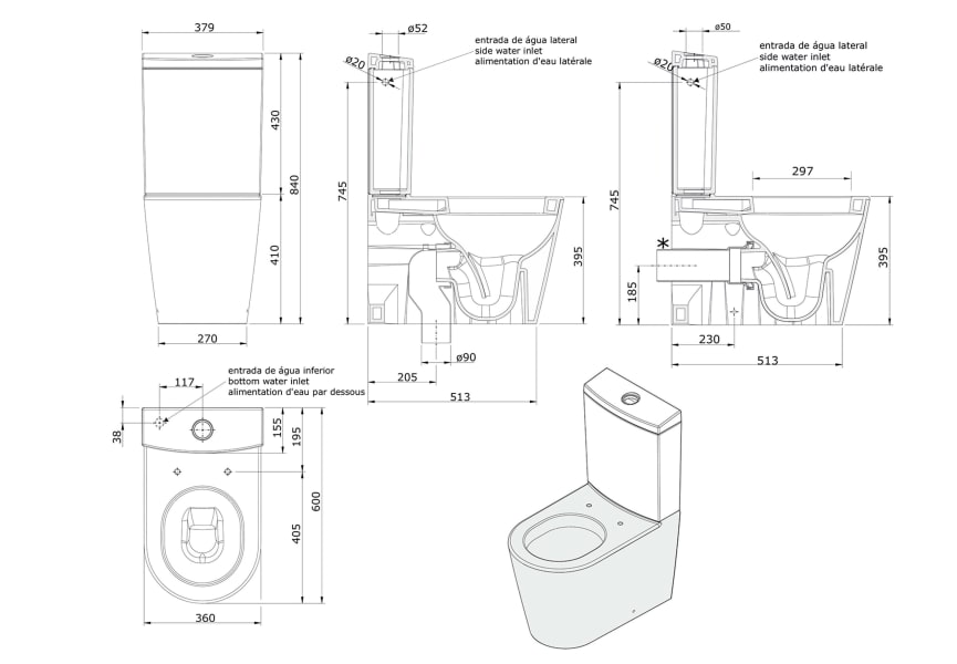 Pack inodoro + bide Urby Plus Unisan Sanindusa croquis 7