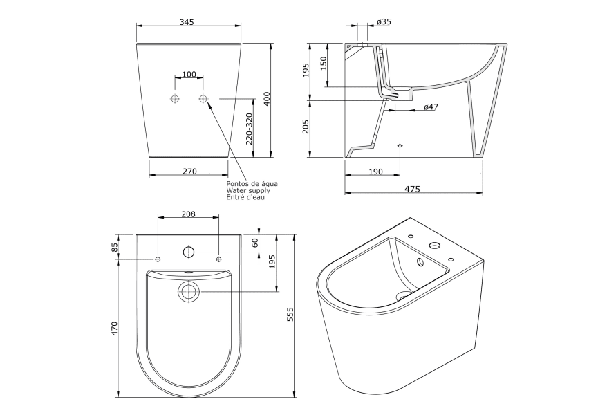 Pack inodoro + bide Urby Plus Unisan Sanindusa croquis 8