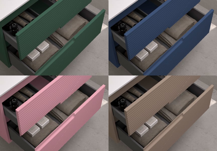 Mueble de baño con encimera piedra compactada blanca Lia Bruntec colores detalle 11