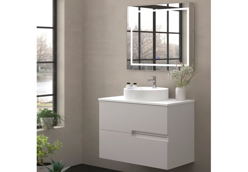 Mueble de baño con encimera piedra compactada blanca Lia Bruntec colores principal 2