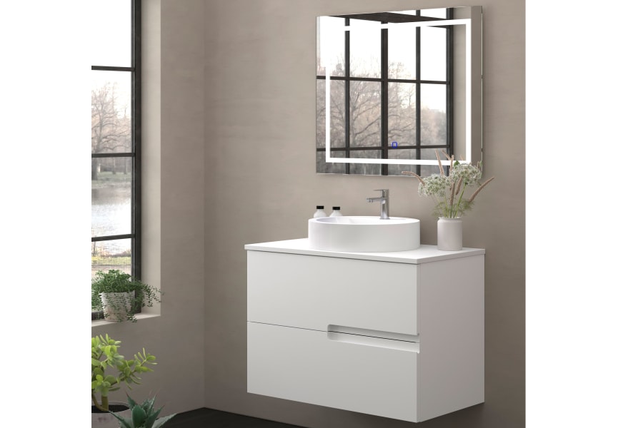 Mueble de baño con encimera piedra compactada blanca Lia Bruntec colores principal 1