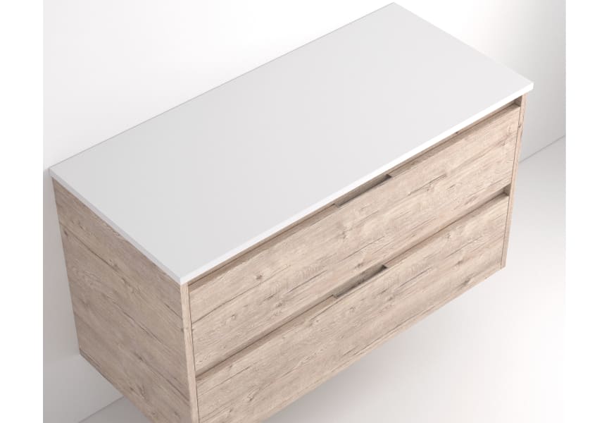 Mueble de baño con encimera piedra compactada blanca Lia Bruntec colores detalle 10