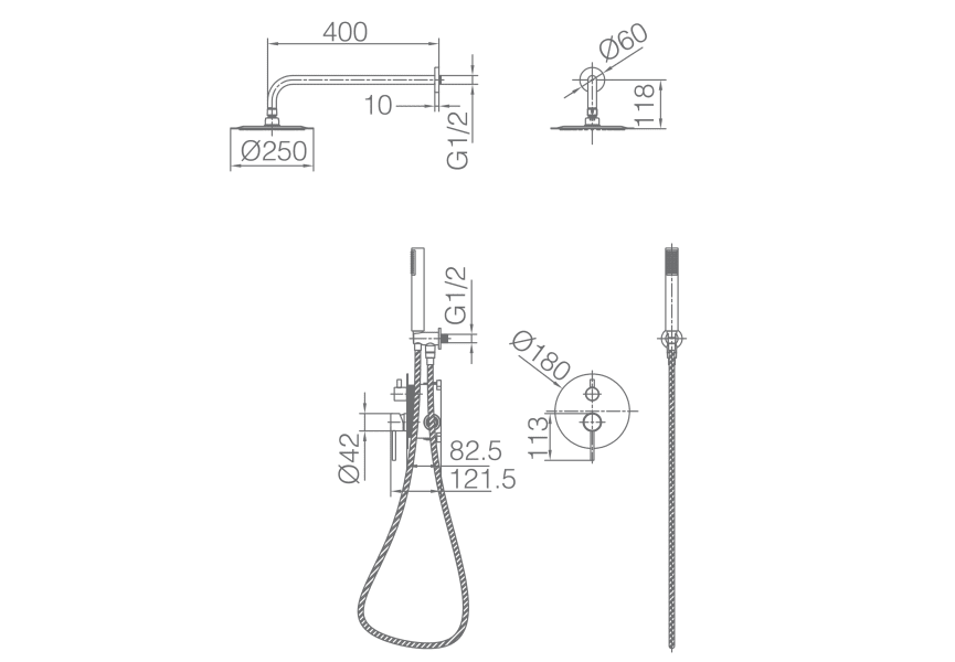 Conjunto de ducha empotrado Monza Imex croquis 9