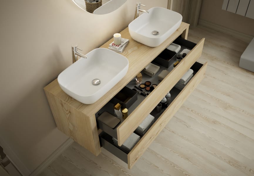 Mueble de baño con encimera de madera maciza Laponia Bruntec detalle 2